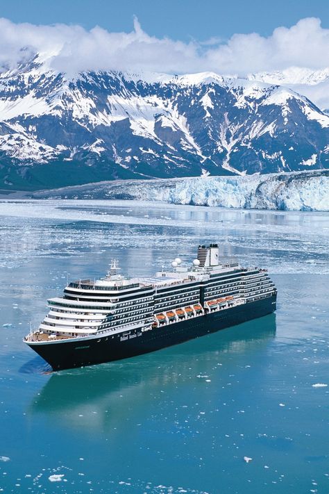 The magnificent Holland America Line cruise ship, ms Oosterdam as it sails past the breathtaking Hubbard Glacier in Alaska. Alaskan Cruises, Cruise Ships Interior, Hubbard Glacier, Best Cruise Deals, 2025 Goals, College Project, Ship Cruise, Costa Cruises, Royal Caribbean International