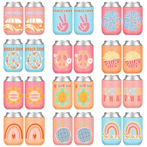 PRICES MAY VARY. Sufficient in Quantity: you will get 24 pieces of can cooler sleeves in multi colors and styles, different and bright, which allows you to share them with friends and make it easy for you to distinguish your various drinks Groovy and Eye Catching: our groovy party decorations are designed with a groovy touch, vintage and retro, novel and eye catching, you can use them to decorate your cups and drinks, to show your taste and charm Warm up Your Activity: this bachelorette cooler i Groovy Party Decorations, Pool Party Supplies, Retro Bridal Showers, Groovy Party, Hippie Party, Bachelorette Party Planning, Bachelorette Themes, Boho Party, Bachelorette Party Themes