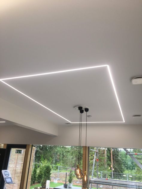 L Box Ceiling, Focus Light Ceiling, Strip Light False Ceiling Design, Led Profile Lighting Design Ceiling, False Ceiling With Track Lights, Gypsum Ceiling With Profile Light, False Ceiling For Hall With Profile Lights, Led Profile Plafond, Gypsum Design