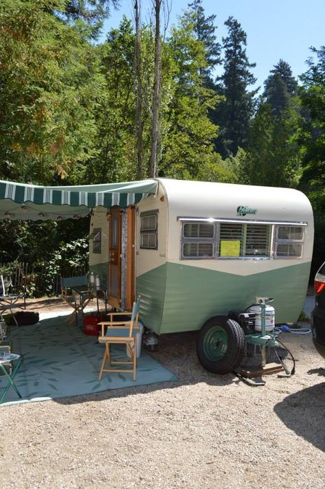 Vintage Travel Trailers Interiors, Planters With Flowers, Shabby Chic Caravan, Small Travel Trailer Remodel, Camper Exterior, Small Travel Trailer, Camper Remodeling, Camper Interior Design, Diy Camper Trailer