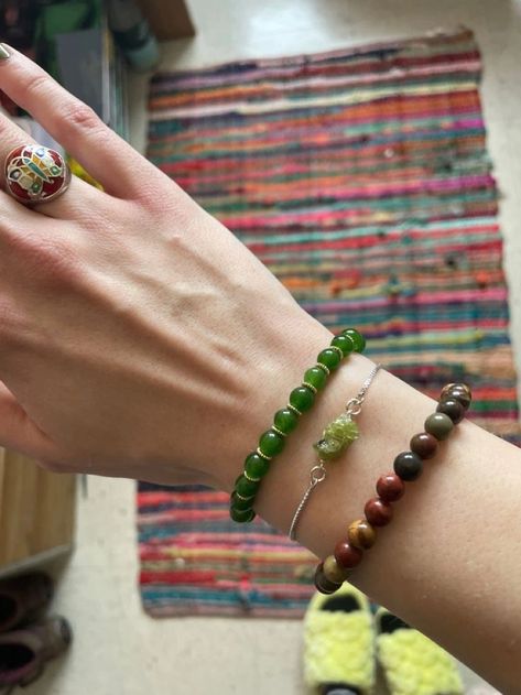 Jade Bracelet Aesthetic, Hippie Jewelry Bracelets, Funky Bracelets, Indie Jewelry, Jasper Jewelry, Hippie Bracelets, Picasso Jasper, Dope Jewelry, Funky Jewelry