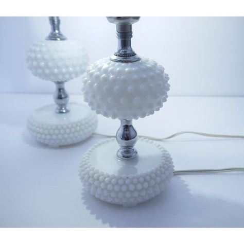 This set of Fenton Hobnail Milk Glass Table Lamps add a bit of vintage to any room.  Most likely dating from the mid 20th Century, they are made of class opaque white milk glass with silver metal fittings.  Dimensions listed for individual lamp.  Note that shades nor light bulbs are included. Milk Glass Lamps, Milk Glass Lamp, Glass Table Lamps, Fenton Hobnail, Glass Lamps, Planter Ideas, White Milk Glass, Glass Table Lamp, Table Lamp Lighting