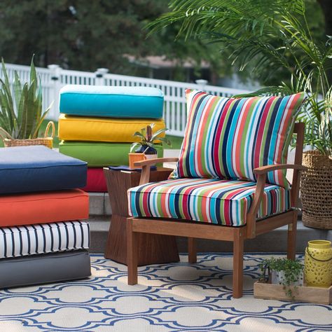 Belham Living Surfside 25 in. Sunbrella Outdoor Corded Cushion and Pillow Back Set Wrought Iron Outdoor Furniture, Outside Cushions, Sunbrella Fabric Outdoor, Sunbrella Outdoor Furniture, Outdoor Cushions Patio Furniture, Balcony Patio, Lawn Furniture, Outdoor Wicker Furniture, Outdoor Furniture Covers