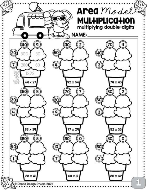 Area Model Multiplication Worksheets: Free Double-Digit Practice Double Digit Multiplication Games, Multiply Worksheet, Home School Worksheets, Area Model Multiplication, Preschool Planner, Two Digit Multiplication, Double Digit Multiplication, Math Multiplication Worksheets, Multi Digit Multiplication