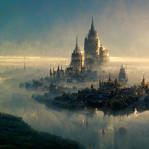 City In The Clouds, Elf City, Sky Kingdom, Steampunk City, Steampunk Aesthetic, Fantasy Town, Sky City, Fantasy Settings, Cloud City