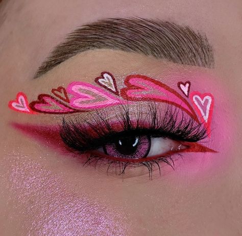 Eye makeup/ eye shadow looks/ valentine's day makeup/red /love Makeup Baddie, Dear Face, Eyeliner Ideas, Heart Makeup, Makeup Pictorial, Day Makeup Looks, Pink Eye Makeup, Kawaii Makeup, Face Art Makeup