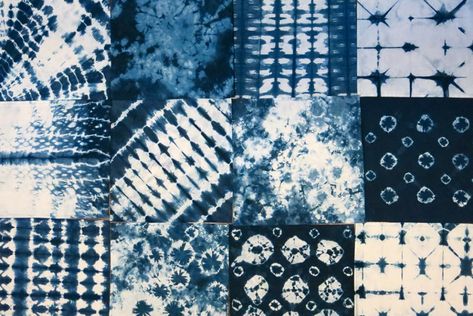 Shibori - Indigo Tie Dye via Ancient Japan Diy Shibori, Circle Loom, Vbs Craft, Shibori Diy, Arts Project, Cloth Making, Elementary Lessons, Cassie Stephens, Fiber Art Projects