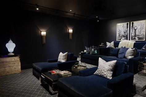 Home Theater - Contemporary - Home Theater - Orange County - by Lisa Holt Design | Houzz Small Home Theater Rooms, Meditation Room Design, Theatre Room Ideas, Home Theater Room Design, Theater Room Design, Media Room Design, Home Cinema Room, Home Theater Decor, Home Theater Rooms