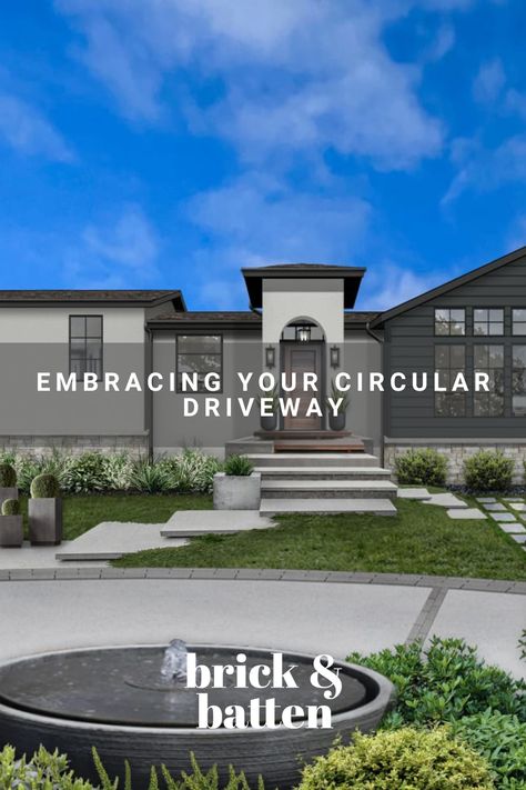 Circular driveways offer a ton of functional benefits, however, from a curb appeal standpoint, they can prove challenging. Read on for a handful of ways to embrace your circular driveway: https://bit.ly/3mFraRn Short Driveway Ideas, Semi Circle Driveway Landscaping, Circular Driveway Design, Driveway Entrance Curb Appeal, Circle Driveway Ideas, Circular Driveway Ideas, Modern Classic Exterior Design, Circular Driveway Landscaping, Driveway Brick