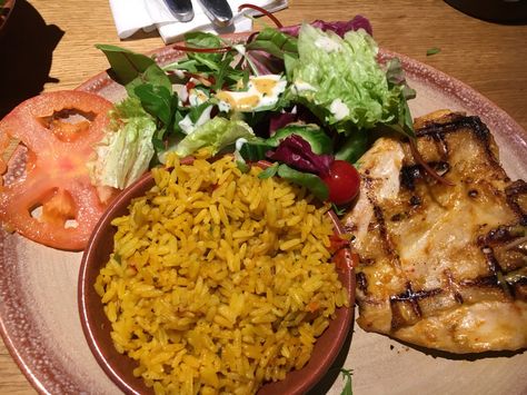 Nandos butterfly chicken with spicy rice and salad. Rice And Salad, Butterfly Chicken, Spicy Rice, Rice, Salad, Chicken