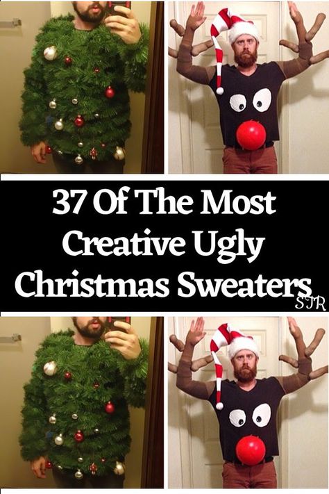 Ugly Sweater Creative Ugly Christmas Sweater, Ugliest Christmas Sweater Ever, Homemade Ugly Christmas Sweater, Ugly Christmas Sweater Diy Funny, Ugly Christmas Sweater Ideas, Christmas Sweater Ideas, Unique Ugly Christmas Sweater, Diy Christmas Sweater, Ugly Christmas Sweater Contest