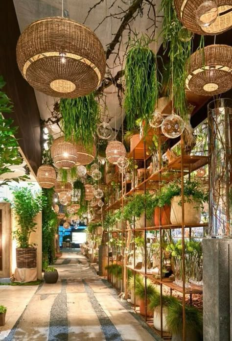 HomelySmart | 10+ Magnificent Small Urban Garden Ideas You'll Want For Your Living Space - HomelySmart Bamboo Landscape, Small Urban Garden, Bamboo Lamp, Basket Lighting, Design Hotel, Restaurant Interior, Modern Apartment, Cafe Design, Contemporary Lighting