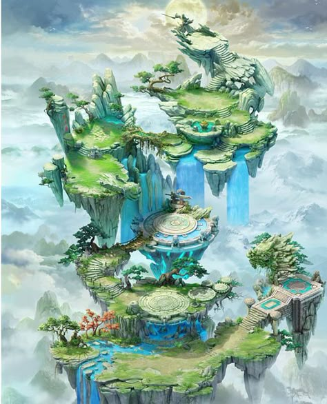 Floating Island, Fantasy Magic, Fantasy City, Fantasy Setting, Fantasy Places, Fantasy Map, Fantasy Art Landscapes, Fantasy Concept Art, Arte Fantasy