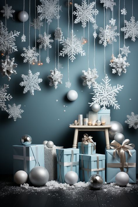 Christmas wallpaper with snowy theme, featuring snowflakes Snowflake Photoshoot, Christmas Stage Decorations, Jesus Son, Christmas Stage, Snowflake Photos, 2024 Aesthetic, Wonder Land, Christmas Backgrounds, Snow Flakes Diy