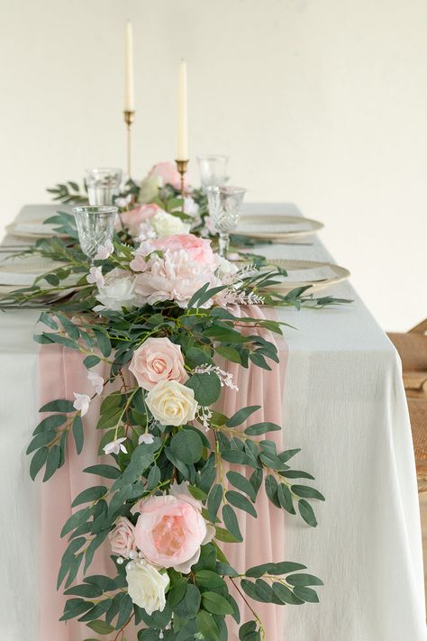 Handmade with real-looking foam and silk flowers on a silk greenery garland base, this gentle french blush&cream flower garland is perfect for romantic spring/summer wedding decorations. REFERENCE: The table runner garlands decoration shown in the main image consists of 2 garlands. PACKAGE DETAILS: Package: A blush Aka Party, Garland Table Runner, Eucalyptus Flower, Flower Runner, Table Garland, Summer Wedding Decorations, Spring Summer Wedding, Handmade Bouquets, Blush Cream