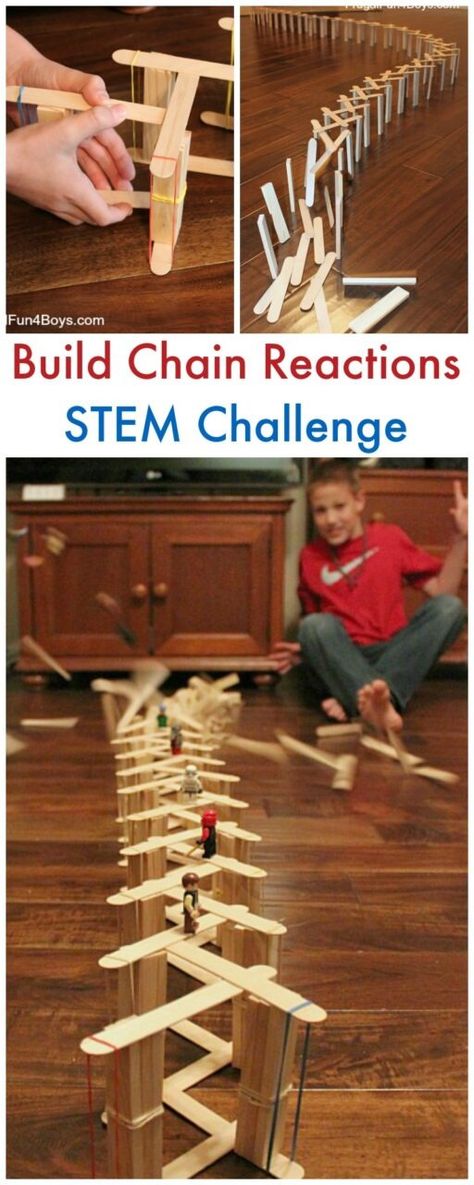 Simple Popsicle Stick Chain Reactions - Frugal Fun For Boys and Girls Stem Centers, Chain Reaction, Popsicle Stick, Popsicle Sticks, New Pins, Popsicles, Kids Crafts, Activities For Kids, Steam