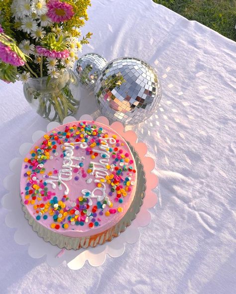 Disco Ball Picnic, Disco Picnic, Dimestore Cowgirl, Pink Bday Cake, Taurus Core, 17th Cake, Disco Ball Cake, Pink Bday, 30th Birthday Themes