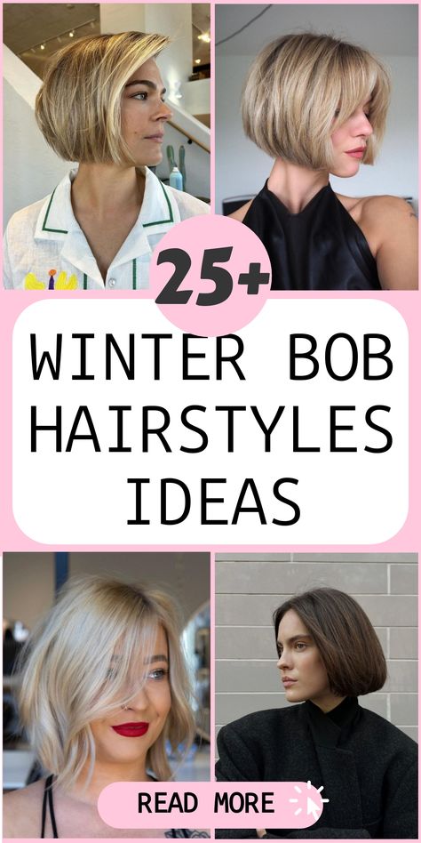 Discover a range of chic bob hairstyle ideas to rock this winter season! Whether you prefer icy blonde tones or cozy brunette hues, there's a style to suit every taste. Elevate your look with a trendy bob cut that exudes winter vibes effortlessly. Get ready to make heads turn with these fabulous winter hair inspirations! Dark Bobs For Fine Hair, Medium Short Bob Hairstyles, Chic Bob Hairstyles Classy, Trending Bobs 2024, Women’s Bob Haircut, Short Hair Styles Brunette, Short Bob Hairstyles For Thick Hair, Winter Short Hairstyles, Black Bob With Highlights