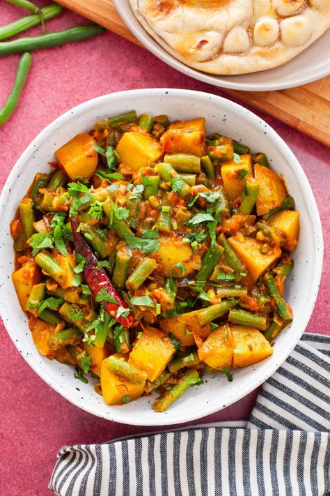 Indian Green Beans Aloo Sabzi - Sinfully Spicy Indian Green Beans Recipe, Green Beans Recipe Indian, Indian Green Beans, Khana Picture, Aloo Sabzi, Indian Thanksgiving, Green Beans Potatoes, Paneer Curry Recipes, Chicken Starter