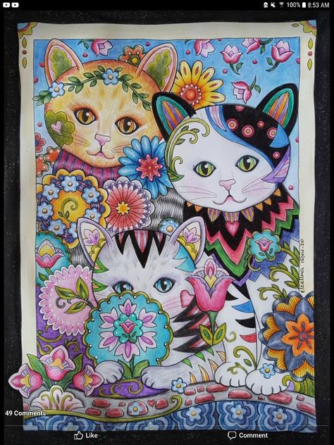 Marjorie Sarnat, Creative Haven Coloring Books, Cat Coloring, Cat Coloring Book, Coloring Inspiration, Cat Colors, Color Inspiration, Pencil Drawings, New Books