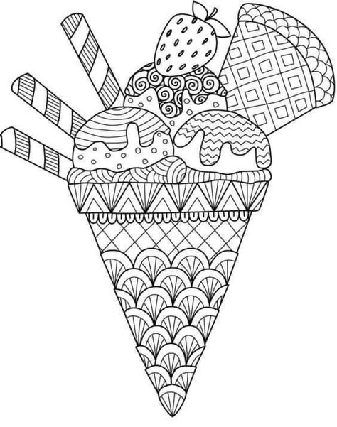 Ice Cream Coloring Pages, Arte Doodle, Desain Quilling, Detailed Coloring Pages, Pola Sulam, Easy Coloring Pages, Flower Coloring Pages, Mandala Coloring Pages, Coloring Book Art