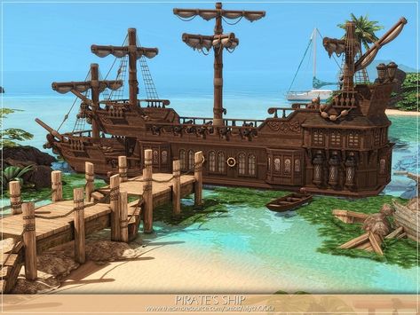 Sims Pirate Cc, Pirate Ship Layout, Sims 4 Pirate Ship, Sims 4 Pirate Cc, Minecraft Pirate Ship, Minecraft Ship, Sims Car, Pirate House, Pirate Cove