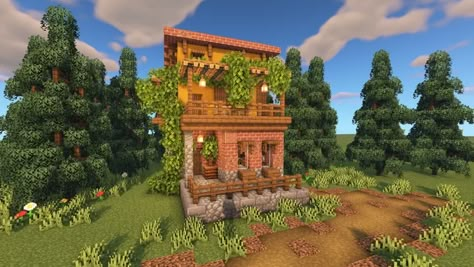 Simple Spanish/Tuscan House Minecraft Map Tuscan Minecraft House, Minecraft Green Terracotta House, Tuscan Minecraft, Spanish Style Minecraft House, Spanish Minecraft House, Minecraft Spanish Villa, Minecraft Mediterranean House, Terracotta House Minecraft, Italian Minecraft House