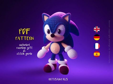 Sonic Crochet Pattern, Hedgehog Amigurumi Pattern, Animal Easy Crochet Tutorial, Artisan Craft, Gift for Birthdays, Included Stitch Guide - Etsy UK Sonic Crochet Pattern, Sonic Crochet, Stitch Guide, Crochet Simple, Pattern Animal, The Hedgehog, Artisan Craft, Crochet Tutorial, Amigurumi Pattern