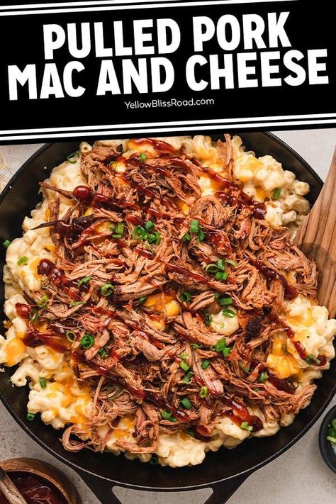 Pulled Pork Mac and Cheese combines two BBQ favorite dishes in one! It’s a great way to use up leftover pulled pork and the homemade stovetop mac and cheese is surprisingly easy to make! Perfect for game day or any weeknight meal! Pulled Pork Pasta, Pulled Pork Mac And Cheese, Pork Mac And Cheese, Leftover Pulled Pork, Pork Pasta, Stovetop Mac And Cheese, Pulled Pork Leftovers, Leftover Pork, Creamy Mac And Cheese