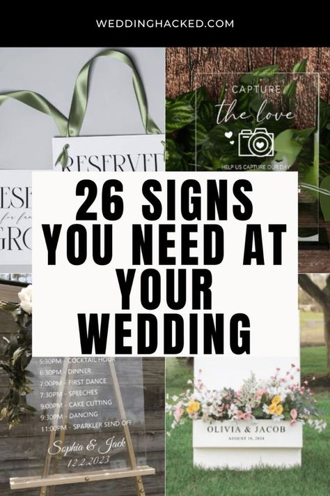 26 Signs You Need At Your Wedding: Ideas For Welcome Sign, Reserved Seating Sign, Memory Table & More! Sign For Seating At Wedding, Wedding Sign Must Haves, Necessary Wedding Signs, All Wedding Signs Needed, Needed Wedding Signs, Must Have Signs For Wedding, Wedding Day Signs Quotes, Diy Signs Wedding, Signs At Wedding Reception