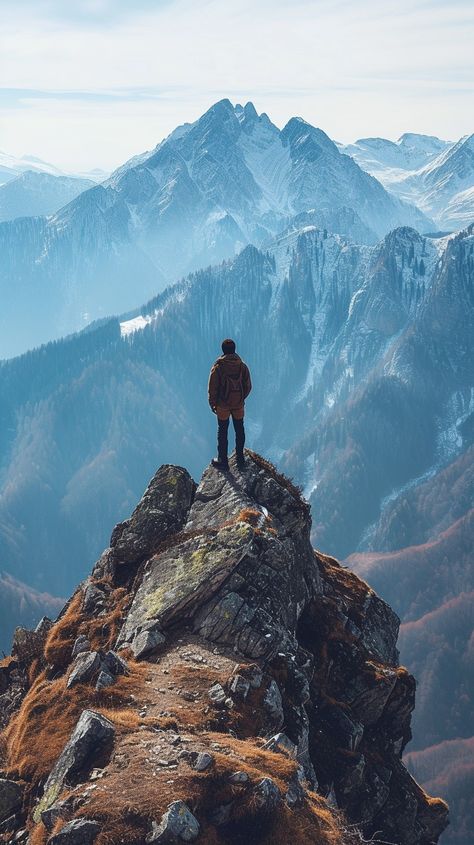 #MountainPeakAdventure: A solitary #Hiker stands atop a rugged #MountainView, overlooking a vast expanse of alpine #Scenery. #NatureLovers #AdventureAwaits #ExploreNature #Solitude #Photography #OutdoorLife #AlpineView #WildernessCulture #TravelInspiration #AIArtistry #AIPhotography #StockCake ⬇️ Download and 📝 Prompt 👉 https://stockcake.com/i/mountain-peak-adventure_245172_47412 Hiking Mountains Photography, Mountaineering Photography, Hiker Photography, Mountain Camping Photography, Alpine Mountains Landscapes, Hiking Mount Everest, Person Photography, Girl Background, Mountain Peak