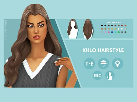 Simscelebrity00 Hair, Khloe Hair, Download Hair, Pelo Sims, Sims 4 Mm Cc, Sims 4 Mm, Sims Hair, Sims 4 Cas, Sims Resource