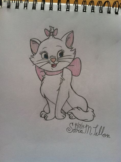 My sketch of Marie from The Aristocats ✏️💖😊🎀 Disney Cat Drawing, Marie Cat Drawing, Aristocats Drawing, Marie Drawing, Marie From Aristocats, Disney Character Sketches, The Aristocats, Pencil Sketch Images, Stitch Drawing