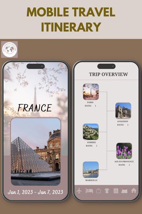 France Travel Itinerary, Canva Project, Traveling France, Travel Itinerary Planner, Travel Document Organizer, Outfit Planner, Itinerary Planner, Itinerary Template, Modern Minimalist Design