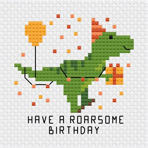 This festive happy birthday T-rex that is the latest addition to the birthday cross stitch pdf pattern series I am building up for my patrons. Have a roarsome birthday cross stitch pdf pattern - Ringcat T Rex Cross Stitch Pattern, Cross Stitch Happy Birthday, Cross Stitch Birthday Card Patterns Free, Happy Birthday Cross Stitch Pattern, Birthday Cross Stitch Patterns, Happy Birthday Cross Stitch, Angry Stitch, Roarsome Birthday, Dinosaur Cross Stitch Pattern