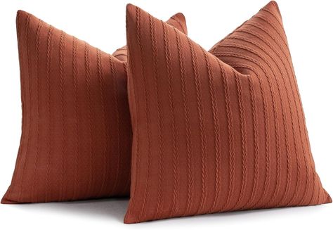 Amazon.com: YCOLL Decorative Throw Pillow Covers 20x20 Set of 2 Super Soft Solid Patterned Knit Accent Couch Pillows Boho Pillow Cover for Couch Livingroom Bed, Burnt Orange : Home & Kitchen Burnt Orange Decor Living Room, Earth Tone Throw Pillows, Fall Couch Pillows, Fall Couch, Burnt Orange Throw Pillows, Accent Couch, Burnt Orange Decor, Cover For Couch, Brown Blanket