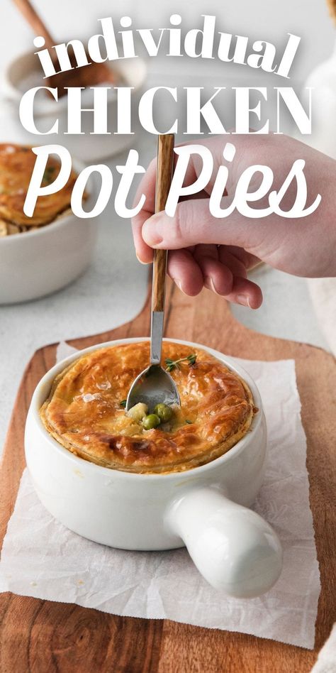 Individual Chicken Pot Pie Recipe Puff Pastry, Chicken Pot Pie Individual Easy, Individual Turkey Pot Pies, Individual Chicken Pot Pies Puff Pastry, Individual Pot Pies Chicken, Chicken Pot Pie Recipe Oven, Chicken Pot Pie Individual, Individual Chicken Pot Pie Recipe, Chicken Pot Pie Recipe Puff Pastry