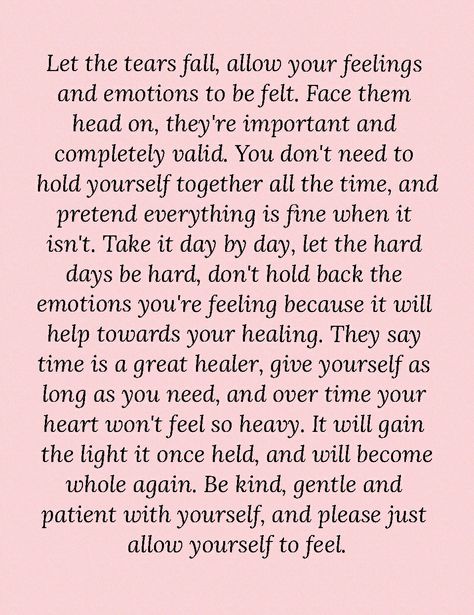 For anyone with a heavy, broken heart, this is for you #quotes #heartbreak #grief #healingquotes Heavy Heart Quotes Feelings, Heavy Heart Quotes, Allow Yourself To Feel, Dear Self Quotes, Dear Self, Heavy Heart, Heart Quotes Feelings, You Quotes, Everything Is Fine