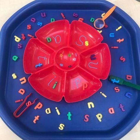 Satpin Phonics Activities Eyfs, Phonics Provision Eyfs, Phonics Blending Activities Eyfs, Literacy Provision Eyfs, Table Top Activities Eyfs, Literacy Activities Year 1, Writing Tuff Tray, Alphabet Tuff Tray Ideas, Letter Tuff Tray Ideas