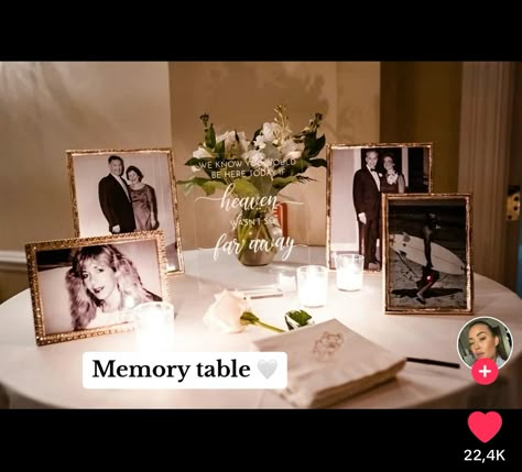 In Loving Memory Wedding Table Ideas, Winter Wedding Memorial Table, Commemorating Loved Ones At Wedding, Wedding Table Memorial, Wish You Could Be Here Wedding Sign, Wedding Reception Remembrance Table, Memory Table With Candles, In Memory Candle Wedding, In Remembrance Wedding Table