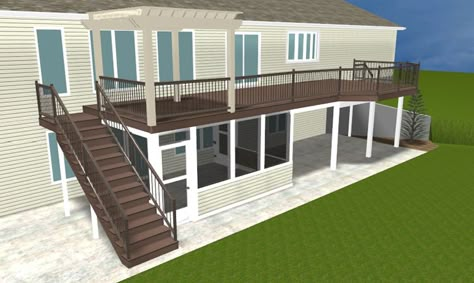 Second Story Deck Stairs, Elevated Deck, Patio Under Decks, Poured Concrete Patio, Second Floor Deck, Second Story Deck, Screened Porch Designs, Screened In Deck, Patio Plans