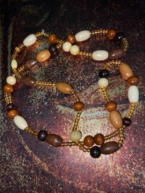 Mix wooden and gold bead waistbead $20 #aesthetic #waistbeads #handmade #handmadewaistbead 20 Aesthetic, Waist Beads, Your Brain, Gold Beads, Seattle, Pearl Necklace, Brain, Beaded Bracelets, Beads