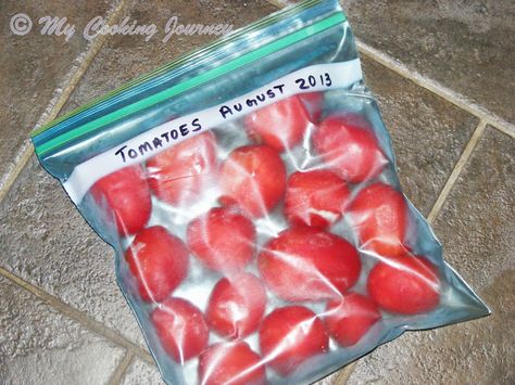 My Cooking Journey: Freezing Tomatoes – BM # 32 Excess Tomatoes, How To Freeze Tomatoes, Freezing Tomatoes, Preserving Tomatoes, Preserving Vegetables, Freezing Vegetables, Freezing Fruit, Canning Whole Tomatoes, Fresh Tomato Recipes