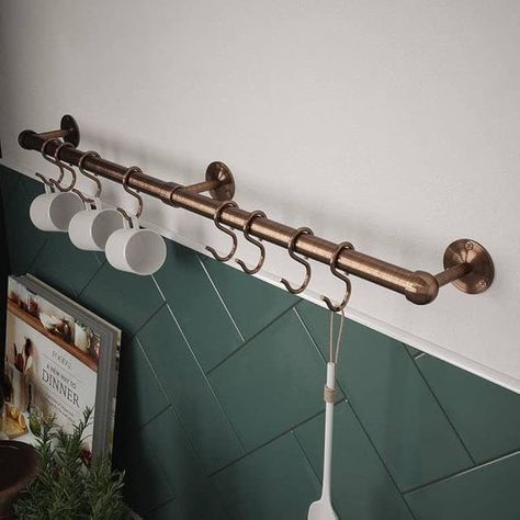 Rothley Easy-Fit 60cm Kitchen Utensil Rail Kit in Antique Copper - Wall Mounted Utensil & Mug Holder : Amazon.co.uk: Home & Kitchen Poppy Cottage, Kitchen Rails, Shelf Hardware, Hardware Storage, Stainless Steel Utensils, Stainless Steel Range, Kitchen Details, Mug Holder, Copper Wall