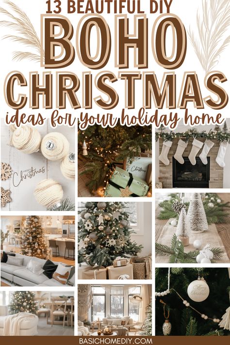 13 Beautiful DIY Boho Christmas Decor Ideas for Your Home - Basic Home DIY Boho Christmas Tree Ideas, Diy Boho Christmas Decor, Diy Boho Christmas, Boho Christmas Decor Ideas, Christmas Ornament Template, Boho Christmas Tree, Boho Christmas Decor, Bohemian Christmas, Natural Christmas Decor