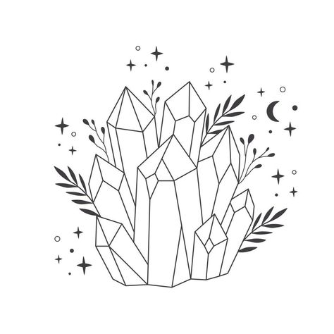 Crystal Colouring Page, Coloring Pages Minimalist, Drawing Witchy Stuff, Easy Crystal Drawing, Simple Crystal Drawing, How To Draw A Crystal, Crystal Graphic Design, Doodle Crystal, Mystical Doodles