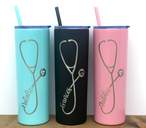 PRICES MAY VARY. Customizable: Get your personalized tumbler by pressing the Customize Now Great for any nurse or doctor Laser Engraved: Professionally laser engrave to give precise design with long term durability Stainless Steel: Keeps drink cold or hot : copper vacuum insulation keeps drinks cold for 24 hrs or hot for 12hrs 20 or 22 oz stainless steel laser engraved personalized skinny tumbler. All tumblers are custom made to order with a turn around time of 24-48 hours, for custom request pl Nurse Graduate Gift, Best Gifts For Nurses, Nurse Assistant, Glitter Water Bottles, Nurse Stethoscope, Nurse Graduation Gift, Engraved Tumbler, Tumbler Cups Diy, Nursing Assistant