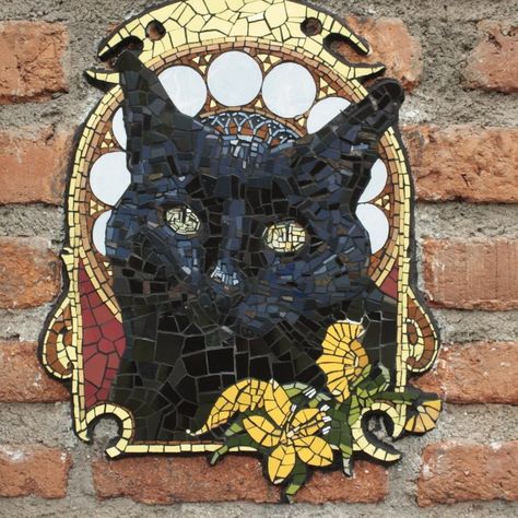 Mosaic Cats, Cat Mosaic, Goth Cat, Men Faces, Mosaic Artwork, Mosaic Projects, Stained Glass Mosaic, Stained Glass Art, Cat Theme