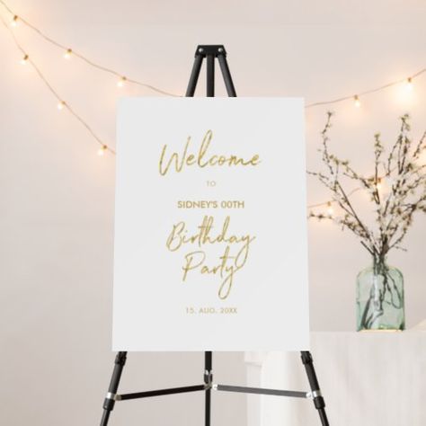 $45.95 | Gold Modern Birthday Party Welcome Sign #modern, welcome sign, simple, welcome poster, birthday party, adult birthday, stylish, brush script, lettering, gold Modern Graduation Party, Modern Birthday Party, Simple Lettering, Dusty Pink Weddings, Modern Wedding Reception, Shower Foam, Party Welcome Sign, Wedding Reception Signs, Modern Birthday