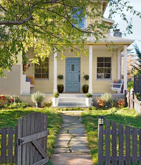 A Tiny Cottage Transforms Into a Unique Family Home - This Old House Mill Valley California, Roof Sheathing, Porch Paint, Blue Front Door, Bungalow Homes, Guest Room Office, Tiny Cottage, Mill Valley, This Old House